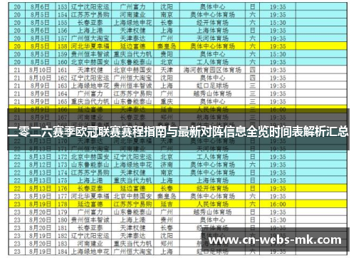 二零二六赛季欧冠联赛赛程指南与最新对阵信息全览时间表解析汇总